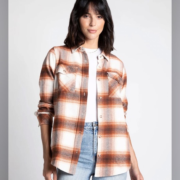 Thread & Supply Dempsey Top Long Sleeve Button Up Shirt Espresso Plaid - Picture 1 of 6